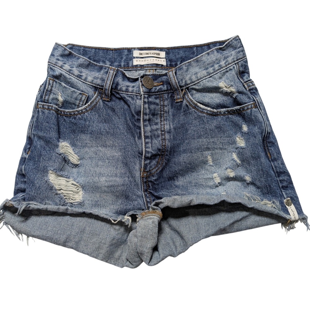 One Teaspoon High Waist Bonita Distressed Denim Shorts Blue Size 25 Button Fly